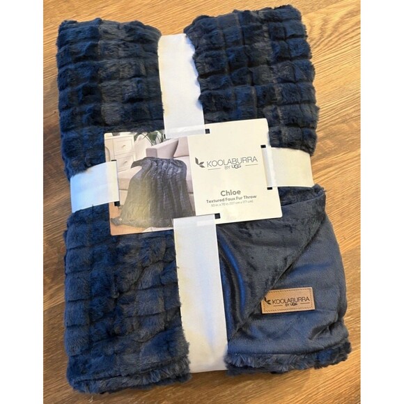 NEW Koolaburra By Ugg Chloe Faux Fur Throw Blanket 50” x 70” Navy Blue - Picture 2 of 6